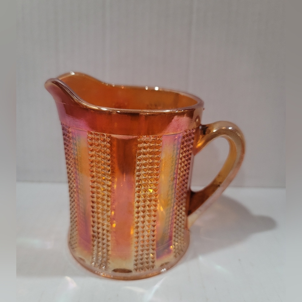 Vintage Amber HazelAtlas Creamer Carnival Glass Marigold Iridescent Panel/Square
